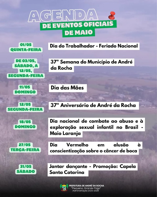 CALENDÁRIO OFICIAL DE EVENTOS DE MAIO