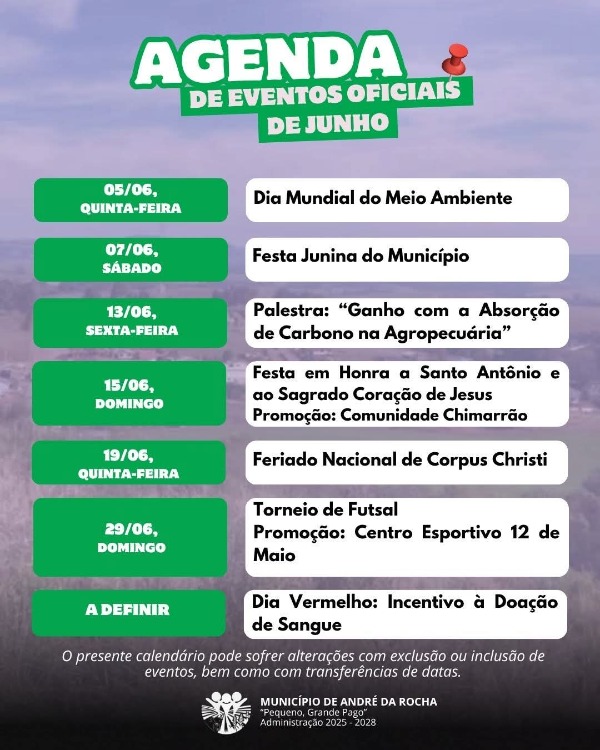 CALENDÁRIO OFICIAL DE EVENTOS DE JUNHO